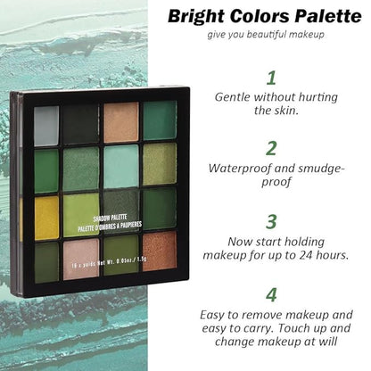 16 Colors Green Olive Matte Shimmer Eyeshadow Palette