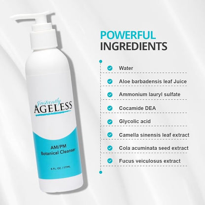 Instantly Ageless AM/PM Botanical Facial Cleanser - Beauty Product Skin Care, Face Cleanser For Women and Men - 6 Fl oz. (177ml) Pump Bottle