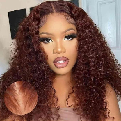 13x6 Bob Wig Human Hair Reddish Brown Water Wave HD Lace Front Wigs Human Hair Pre Plucked 180% Density Glueless Frontal Wigs Human Hair Bleached Knots Color #35 Short Curly Bob Wigs for Women 12 Inch