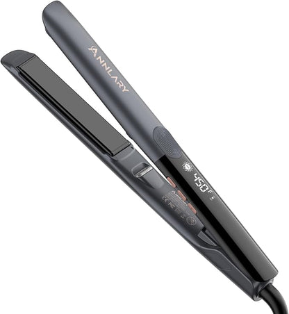 Hair Straightener, 1 Inch Flat Iron Straightener and Curler 2 in 1, Titanium Ceramic Ionic Dual Voltage Straightener with Anti-Iron Silicone for Less Frizz, Shinier & Smoother Hair