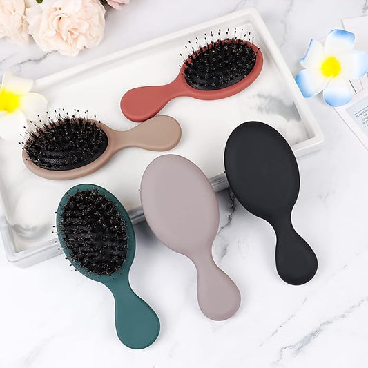 10 Pack Mini Boar Bristle Brush Individually Wrapped, Boar and Nylon Bristles Adds Shine, Promote Hair Growth, Scalp Massage and Detangling, Safe for All Hair Types Extensions, Wigs, 5 Colors