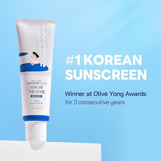 ROUND LAB Birch Juice Moisturizing UV LOCK SPF 45 Broad Spectrum UV Protection – Non-toxic, Lightweight, Oil Free, Organic, Reef Safe, Travel Essential Korean Skincare Sunscreen (1.69 Fl Oz)