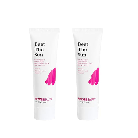 KraveBeauty Beet The Sun SPF 40 PA+++ Broad Spectrum Sunscreen Duo, Daily Non-Greasy Chemical SPF Duo, No White Cast or Pilling, For All Skin Types, Vegan & Cruelty Free, 1.7 fl oz x2