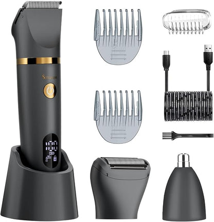 Body Trimmer for Men Ball Pubic Hair Trimmer Body Foil Shaver Razor Nose Ear Waterproof Wet Dry Groomer LED Display