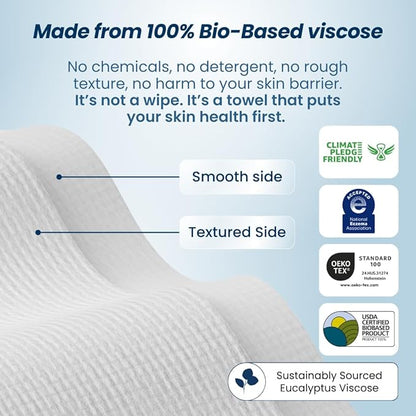 Clean Skin Club Clean Towels XL™, 100% USDA Biobased Face Towel, Disposable Face Towelette, Eczema Association Accepted, Makeup Remover Dry Wipes, Ultra Soft, 300 Ct, 6 Pack