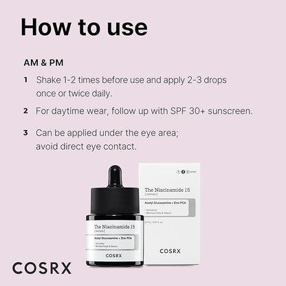 COSRX 15% Niacinamide Face Serum, 0.67 fl oz, Pore Minimizer Serum for Face, Even Skin Tone, Korean Skin Care