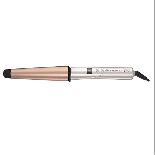 REMINGTON SHINE THERAPY Curling Wand, Infused with Argan Oil & Keratin, 1-1 ½ Inch Tapered Curling Iron for Tousled Waves, includes Heat Glove