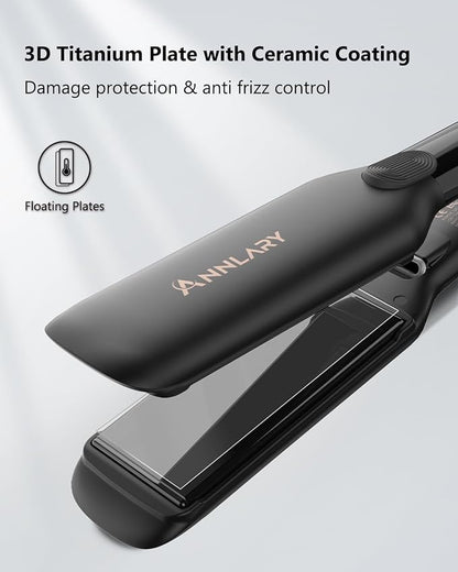1.75 Inch Hair Straightener, Professional Titanium Plate with Ceramic Coating Ionic Dual Voltage Flat Iron with Anti-Iron Silicone for Less Frizz, Shinier & Smoother Hair