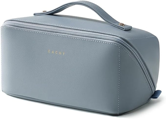 EACHY Travel Makeup Bag,Large Capacity Cosmetic Bags for Women,Waterproof Portable Pouch Open Flat Toiletry Bag Make up Organizer with Divider and Handle