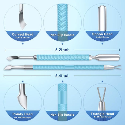 2PCS MetalTurquoise/Lake Blue Cuticle Pusher