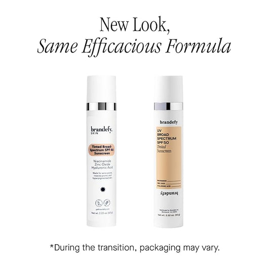 Brandefy UV Tinted SPF 50 Face Sunscreen - Broad Spectrum with Clear Zinc Oxide, 2.2 oz Pump - Made In The USA.