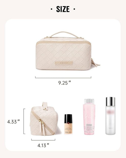 EACHY Travel Makeup Bag,Large Capacity Cosmetic Bags for Women,Waterproof Portable Pouch Open Flat Toiletry Bag Make up Organizer with Divider and Handle