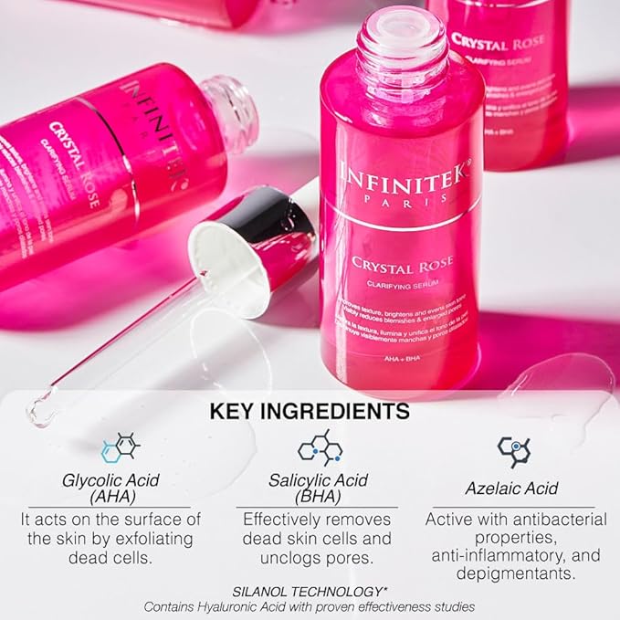 Infinitek Paris Crystal Rose Serum - Hydrating and Exfoliating Brightening Serum, Face Moisturizer and Skin Lightening, Moisturized Skin - Premium Facial Moisturizer 1 Fl Oz