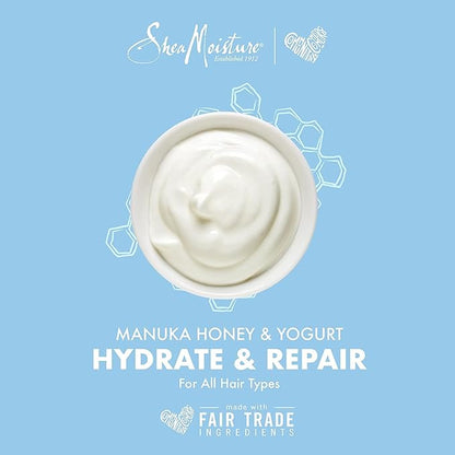 SheaMoisture Hair Mask - Manuka Honey & Yogurt, Hydrate + Repair Protein Power Treatment, Hair Treatment for Dry, Damaged Hair Care with Organic Shea Butter & Castor Oil for Hair, 8 Oz (Pack of 2)