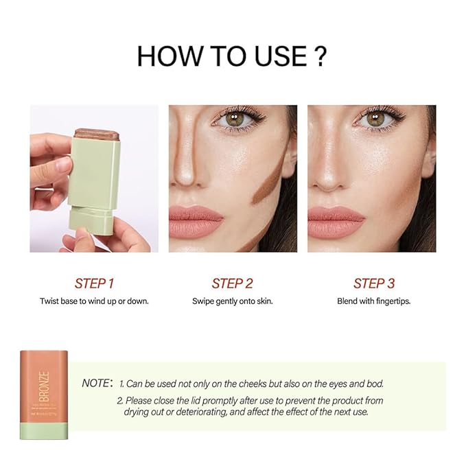 Multi-Use Makeup Blush Stick, Beauty Tinted Solid Blush Stick,Facial Contouring Highlight & Brighten Face Stick, Waterproof Moisturizer Stick, Suitable for All Skin (3#Rich Glow)