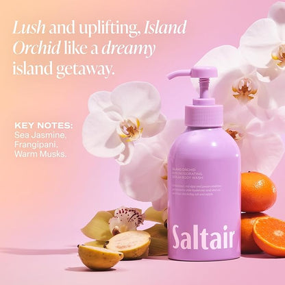 Saltair Body Wash, Island Orchid 2-Pack. Moisturizing Body Cleanser with Monoi Oil and Cupuacu Butter. Luxury Shower Gel for Women and Men. Vegan, Cruelty-Free, Paraben-Free. 2x 17oz Pump Bottles