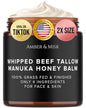 Whipped Beef Tallow and Honey Balm, 100% Grass Fed Beef Tallow Balm, Grass Finished Organic Beef Tallow for Skin, Face Wrinkles, Acne, No Fragrances, Made In USA Products Only, TikTok Trend Items