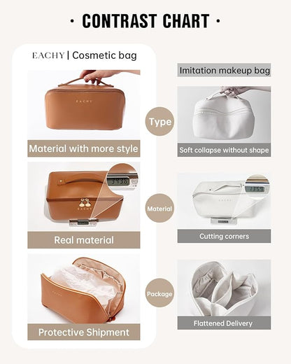 EACHY Travel Makeup Bag,Large Capacity Cosmetic Bags for Women,Waterproof Portable Pouch Open Flat Toiletry Bag Make up Organizer with Divider and Handle