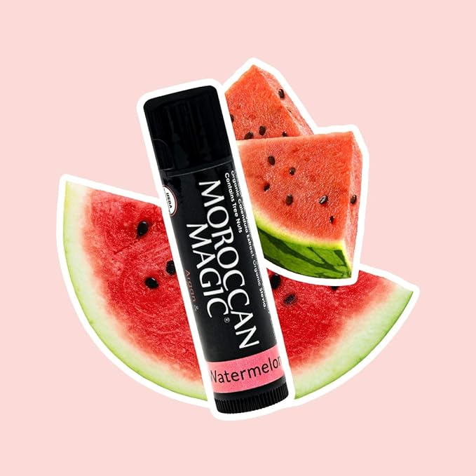 Organic Moroccan Magic Lip Balm 3 Pack | Watermelon Lip Balm Set | Chapsticks for Dry Lips | Made with Natural Argan, Essential Oils Lip Moisturizer and Vitamin E | Smooth Application, Non-Toxic