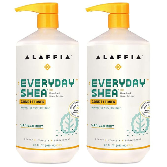 Alaffia EveryDay Shea Conditioner, Moisturizes, Restores and Protects, Made with Fair Trade Shea Butter, Cruelty Free, No Parabens, Vegan, Vanilla Mint, 2 Pack, 32 Fl Oz Ea