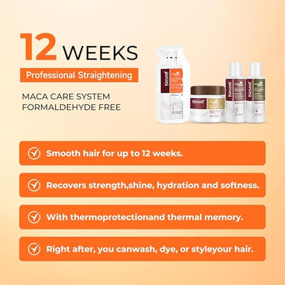 Karseell Maca essence repair Straightening Kit, 12 Weeks of Home Use Professional Straightening, Softer and Shinier Hair, All Hair Types