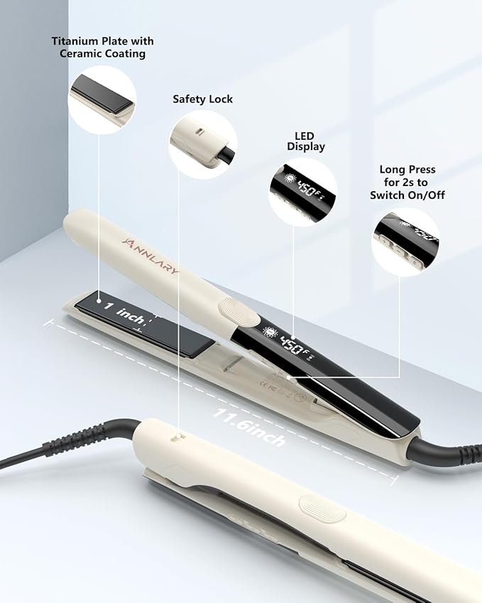 Hair Straightener, 1 Inch Flat Iron Straightener and Curler 2 in 1, Titanium Ceramic Ionic Dual Voltage Straightener with Anti-Iron Silicone for Less Frizz, Shinier & Smoother Hair
