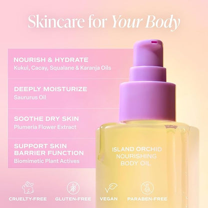 Saltair Body Oil. Luxurious Island Orchid After Shower and Bath Oil Moisturizer for Women. Botanical, Non-Greasy, and Well-Absorbing Lotion for Hydrating Dry Skin. 4oz Pump Bottle