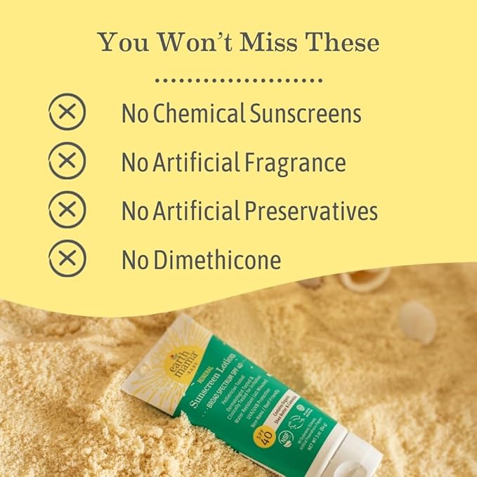 Earth Mama Baby Mineral Sunscreen Lotion SPF 40 | Reef Safe, Non-Nano Zinc, Natural Water Resistant Sun Cream for Babies, Kids & Adults, 3-Ounce