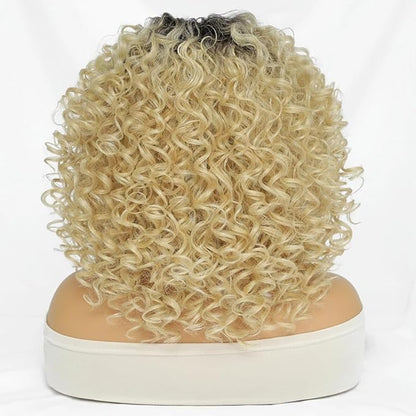 Felek 16inch Curly Lace Front Wigs Middle Part Jerry Curl Wig Blonde Color with Dark Roots T Lace Front Synthetic Pre-Plucked Deep Curly Wigs For Black Women(T4/Blonde)