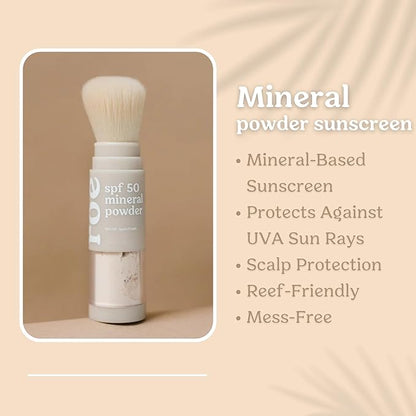 Roe Wellness- Kids SPF 50 Brush On Mineral Sunscreen Powder, Reef-Friendly, Easy to Apply for Kids, Babies & Parents