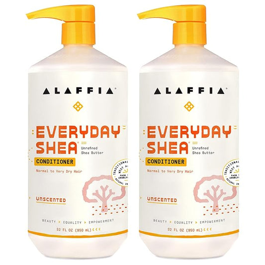Alaffia EveryDay Shea Conditioner, Moisturizes, Restores and Protects, Made with Fair Trade Shea Butter, Cruelty Free, No Parabens, Vegan, Unscented, 2 Pack, 32 Fl Oz Ea