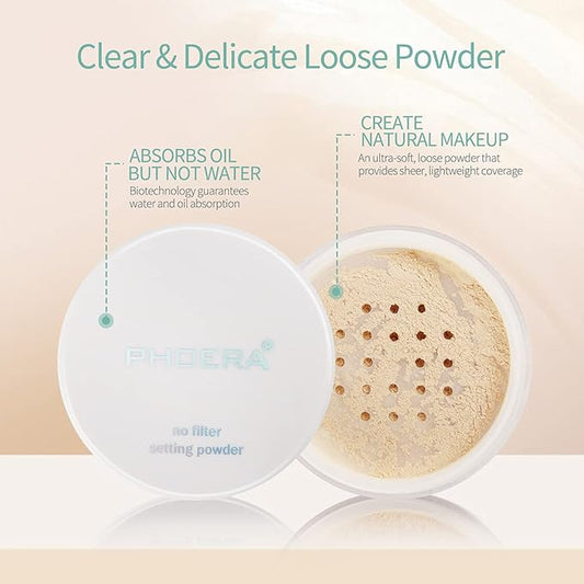 PHOERA Setting Powder Controls Oil,Setting Powder Makeup Light,Loose 0.17oz