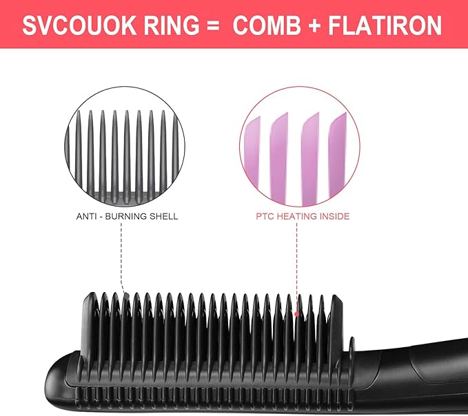 Ceramic Hair Straightener for Black Hair - Anti-Scald Design with 6 Temp Settings & Auto Shut Off, Salon-Quality Heat Protectant Styling Tool (Black)