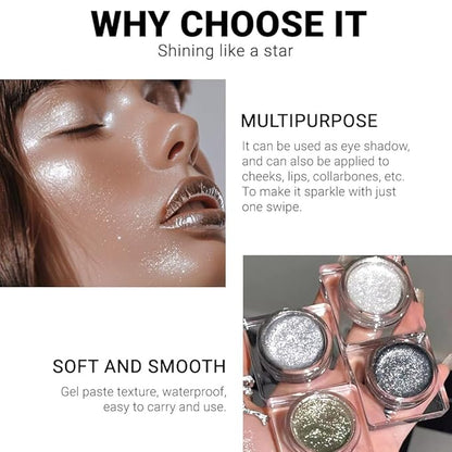 Single Glitter Eyeshadow, Shimmer Eyeshadow Palette, Korean Eye Glitter Makeup, Ultra-Blendable, Sparkle Silver Eye Shadow, Single Shade Metallic Pigmented (Sparkle white)