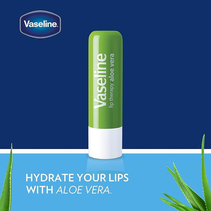 Vaseline Lip Therapy Care Aloe Fresh, Fast-Acting Nourishment, Ideal for Chapped, Dry, Cracked, or Damaged Lips, Lip Balm, 4-Pack, 0.16 Oz Each