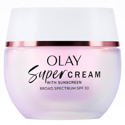 Olay Super Cream with Sunscreen SPF 30, 1.7 oz, Ultra Lightweight Face Moisturizer - Vitamin C & E, Hyaluronic Acid, Niacinamide, Collagen Peptide - Hydrate, Smooth, Brighten, Firm, and Protect