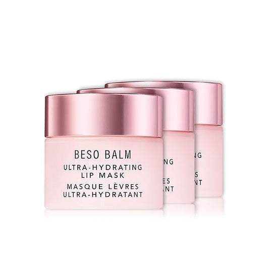 JLO BEAUTY Beso Balm Lip Mask | Ultra-Hydrating Glossy Finish, Visibly Plumps & Softens, Day & Overnight Lip Care Treatment, Vanilla Scented | 3 Pack