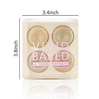 Boobeen 4 Color Highlighter Makeup Palette, Face Baked and Glowing