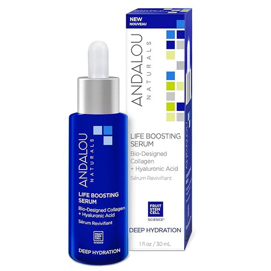 Andalou Naturals Collagen + Hyaluronic Acid Serum for Face, Deep Hydration Life Boosting Face Serum, Helps Improve Skin Elasticity, Day & Night Hydrating Serum, 1 Fl. Oz.