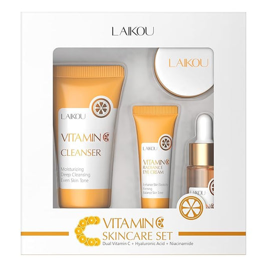 Skincare Set, Vitamin C Serum for Face Skin Care Sets & kits - Cleanser, Serum, Eye Cream & Face Cream, Pamper Gift Sets for Women Teenage Girls, Facial Kit for 4pcs