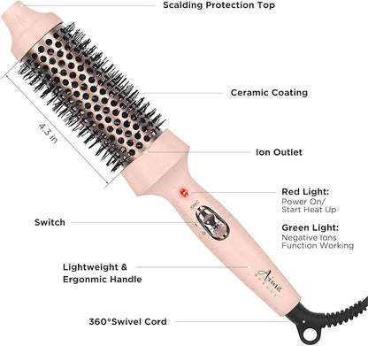 Aima Beauty Hair Curling Iron Brush, 1.5"40mm Ceramic Hot Brush with Ion Technology for Root Volume and Quick Curls - Dual Voltage & 60Mins Auto-Off, Pink