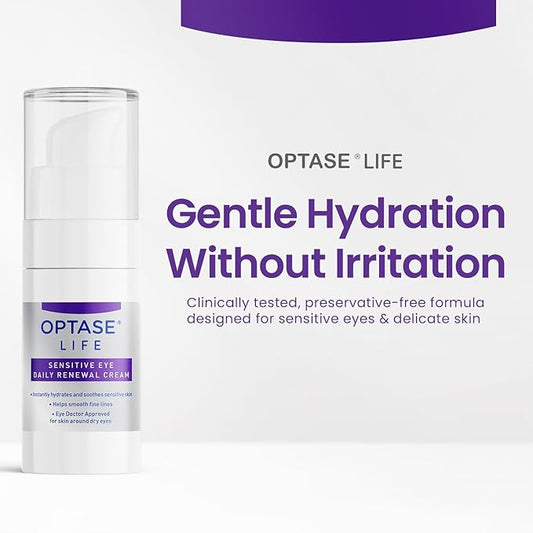 Optase LIFE Sensitive Eye Daily Renewal Cream, 15ml - Fast-acting, Preservative-free Hydrating Eye Cream for Dry, Sensitive Skin - Lightweight, Non-Sticky - With Ionized Water - Eye Doctor Approved