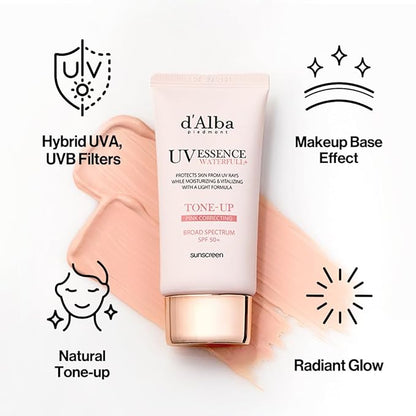 d'alba Piedmont Waterfull Tone-Up Sunscreen Serum BROAD SPECTRUM SPF 50 + Korean Sunscreen for Face, All Skin Tones, Sweat Proof Formula (1.69 fl.oz.)