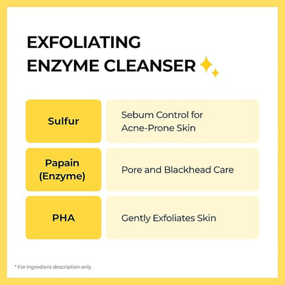 Sulfur Mineral Cleansing Powder, Exfoliating Facial Wash with Enzymes and PHA for pores and blackheads, Even Skin Tone, Radiant, Sensitive, Acne-Prone Skin, Korean Skincare(1.76 oz. 50g)