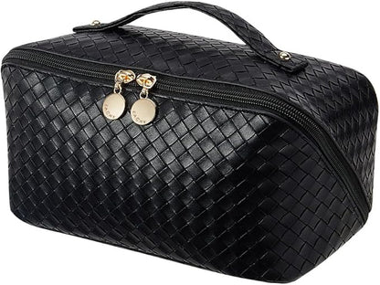 EACHY Travel Makeup Bag,Large Capacity Cosmetic Bags for Women,Waterproof Portable Pouch Open Flat Toiletry Bag Make up Organizer with Divider and Handle