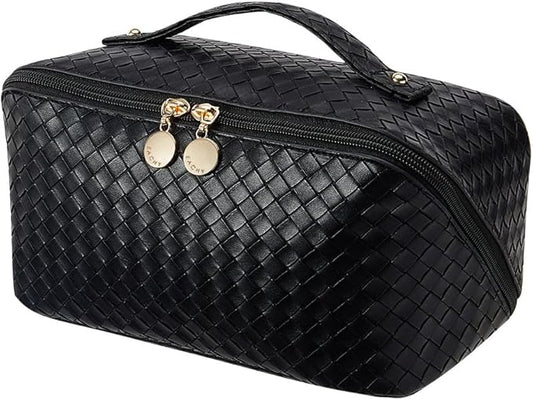 EACHY Travel Makeup Bag,Large Capacity Cosmetic Bags for Women,Waterproof Portable Pouch Open Flat Toiletry Bag Make up Organizer with Divider and Handle