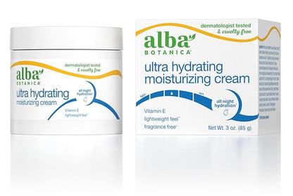Alba Botanica Ultra Hydrating Moisturizing Cream, with Vitamin E, Fragrance Free, 3 Oz (Packaging May Vary)