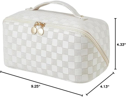 EACHY Travel Makeup Bag,Large Capacity Cosmetic Bags for Women,Waterproof Portable Pouch Open Flat Toiletry Bag Make up Organizer with Divider and Handle