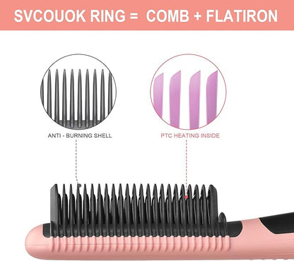 Hair Straightener Comb - Ceramic Hot Comb Hair Straightener Electric Straightening Comb for Black Hair 6 Temperature Settings, 20 Mins Auto-Off Safe & Salon Styling (Pink)