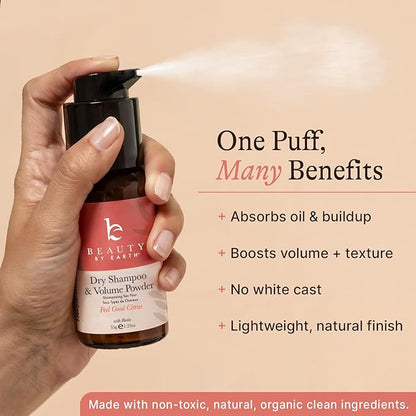 Beauty by Earth Dry Shampoo Powder Spray for Women & Men, Non Aerosol Volumizing & Clarifying Powder, USA Made with Clean Ingredients & Biotin for Light and Dark Hair - Travel Size Friendly